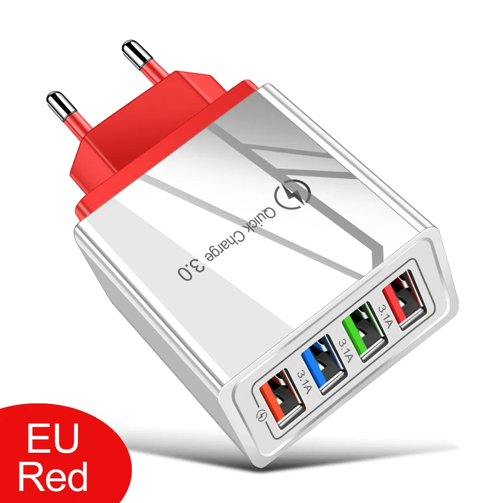 For iPhone 14 USB Charger Quick Charge 3.0 For Samsung Xiaomi mi Tablets Mobile Phone Charger Adapter EU/US Plug Fast Charging SuperFye EU Red SuperFye