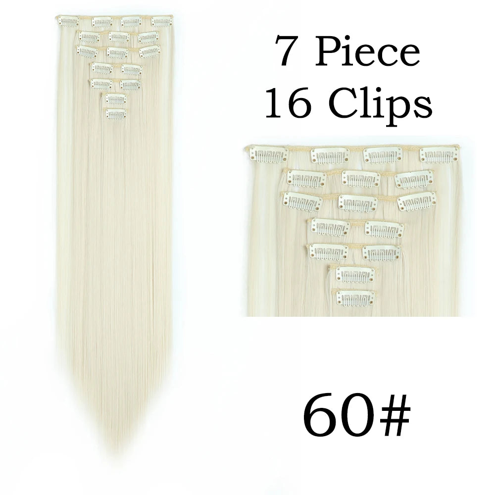 24Inchs 16 Clips in Hair Extensions Long Straight Hairstyle Synthetic Blonde Black Hairpieces Heat Resistant False Hair SuperFye 60 / 24inches SuperFye