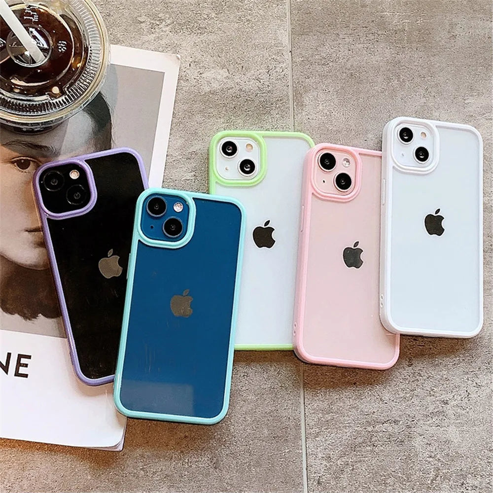 Candy Shockproof Silicone Bumper Phone Case For iPhone 16 15 14 11 12 13 Pro Max XS XR 8 7Plus Transparent Protection Back Cover SuperFye Black / CHINA / For iPhone16 Pro Max SuperFye