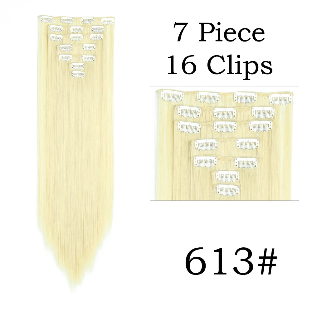 24Inchs 16 Clips in Hair Extensions Long Straight Hairstyle Synthetic Blonde Black Hairpieces Heat Resistant False Hair SuperFye 613 1 / 24inches SuperFye