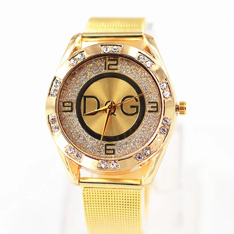 Fashion Luxury Watch DQG Crystal Quartz Female Watch Gold Silver Stainless Steel Ladies Dress Watch  Zegarek Damski