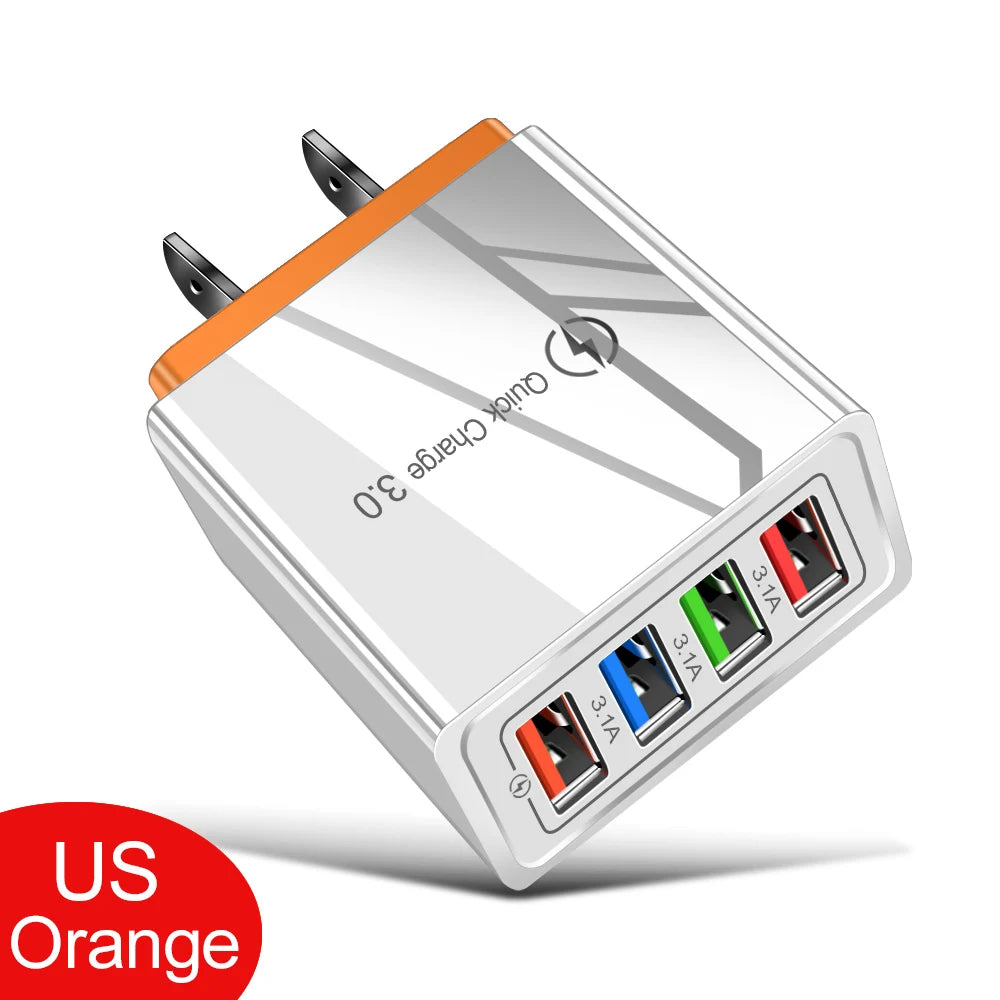 For iPhone 14 USB Charger Quick Charge 3.0 For Samsung Xiaomi mi Tablets Mobile Phone Charger Adapter EU/US Plug Fast Charging SuperFye US Orange SuperFye