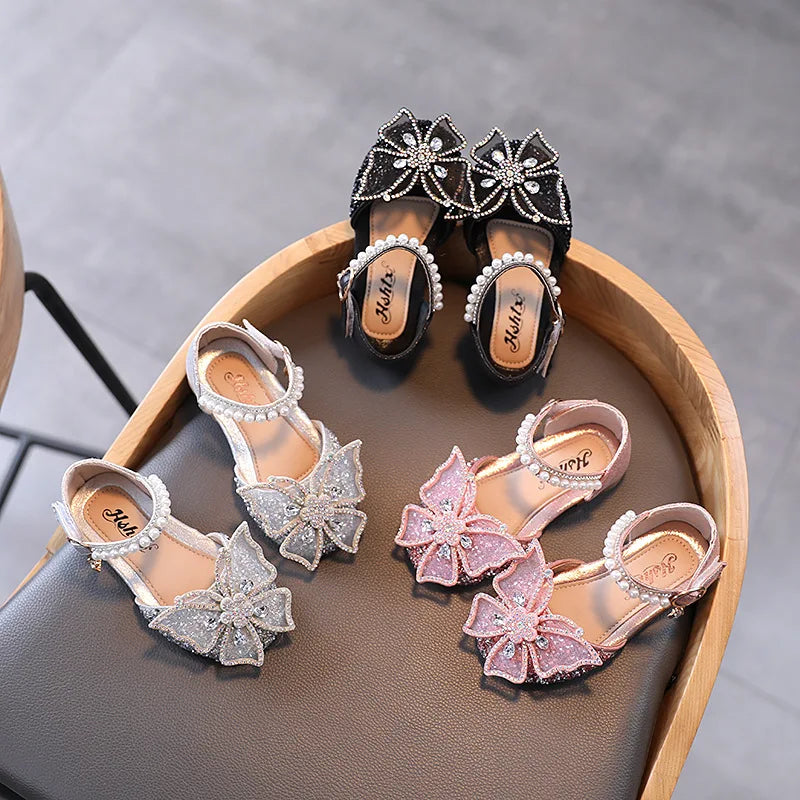 Summer Girls Sandals Fashion Sequins Rhinestone Bow Girls Princess Shoes Baby Girl Shoes Flat Heel Sandals Size 21-35 SuperFye SHF005 Pink / CN 27 insole 16.5cm SuperFye