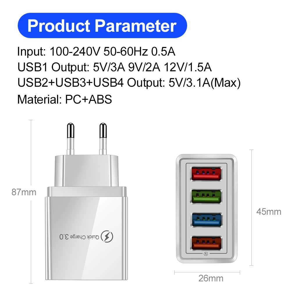 For iPhone 14 USB Charger Quick Charge 3.0 For Samsung Xiaomi mi Tablets Mobile Phone Charger Adapter EU/US Plug Fast Charging SuperFye EU Orange SuperFye