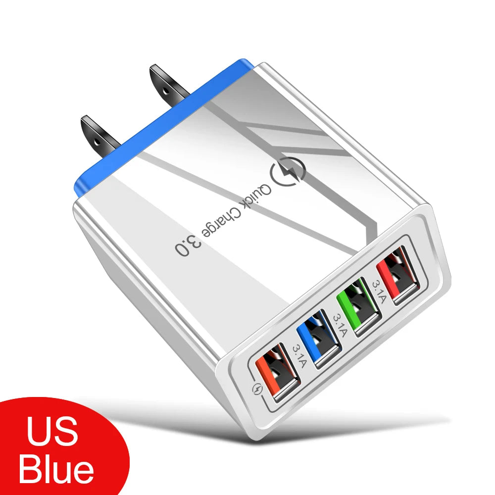 For iPhone 14 USB Charger Quick Charge 3.0 For Samsung Xiaomi mi Tablets Mobile Phone Charger Adapter EU/US Plug Fast Charging SuperFye US Blue SuperFye