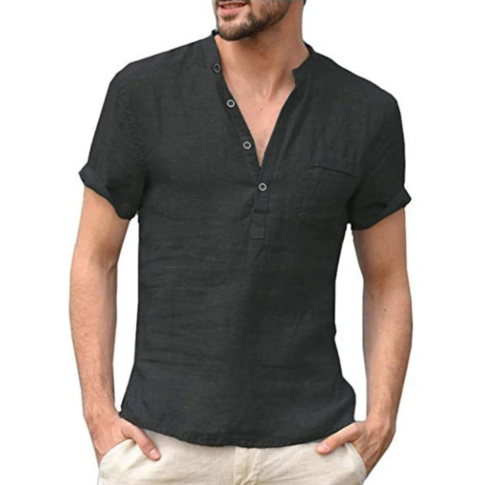 Summer New Men's Short-Sleeved T-shirt Cotton and Linen Led Casual Men's T-shirt Shirt Male Breathable S-3XL SuperFye Khaki / US M 60-70 KG SuperFye