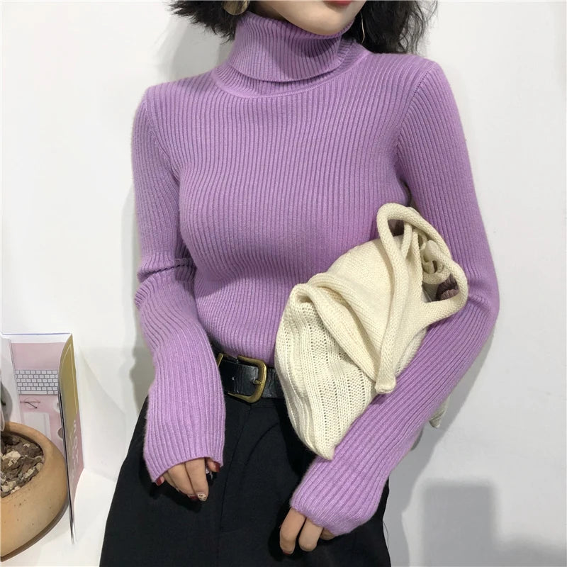 Turtleneck Sweater Womens 2024 Autumn Winter Tops Korean Slim Women Pullover Jumper Knitted Sweater Pull Femme Hiver Truien SuperFye green / One Size SuperFye