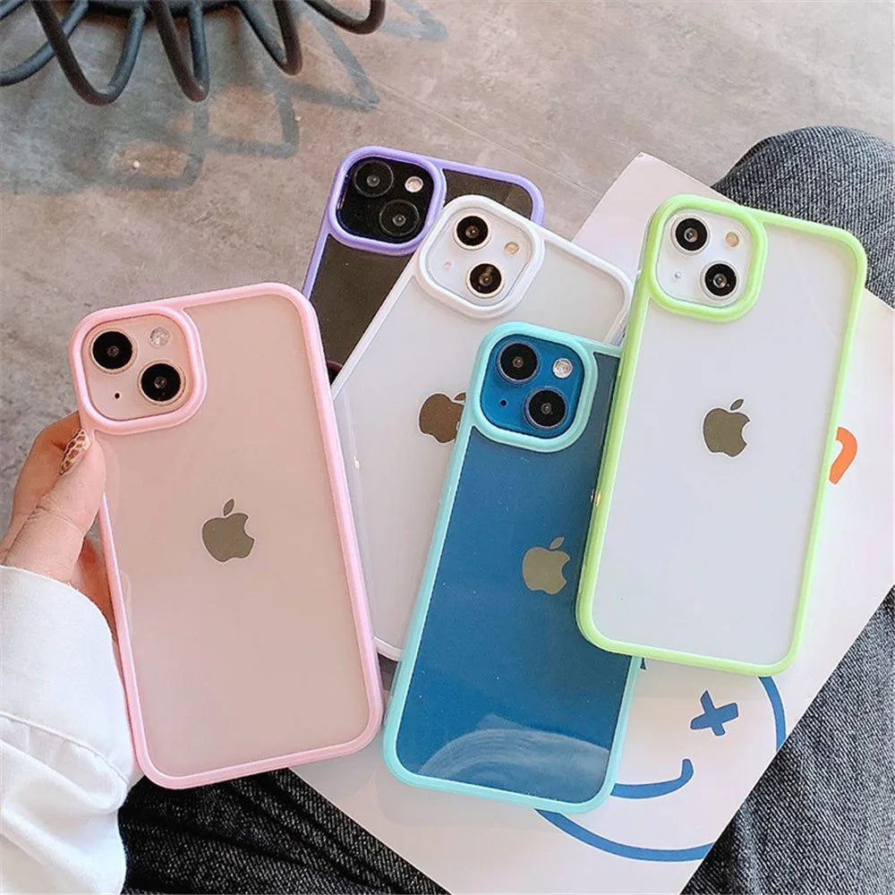 Candy Shockproof Silicone Bumper Phone Case For iPhone 16 15 14 11 12 13 Pro Max XS XR 8 7Plus Transparent Protection Back Cover SuperFye Black / CHINA / For iPhone16 Pro Max SuperFye