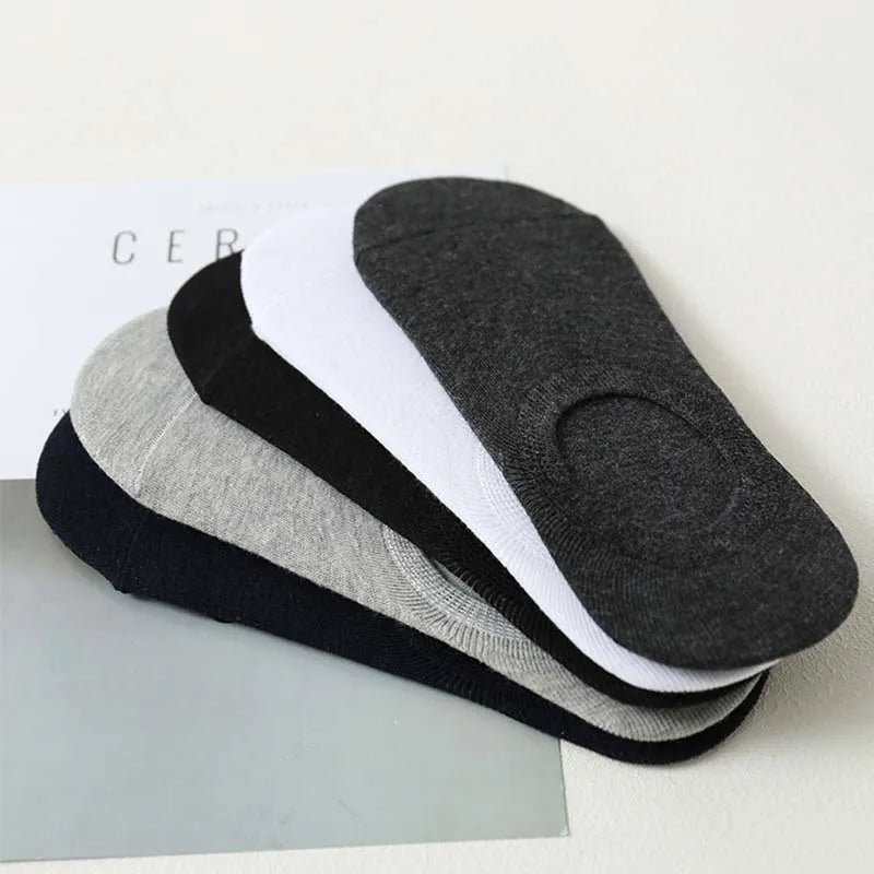 5Pair / Lot Fashion Happy Men Boat Soc Silicone Invisible Cotton Socks Male Ankle Sock Slippers Meia