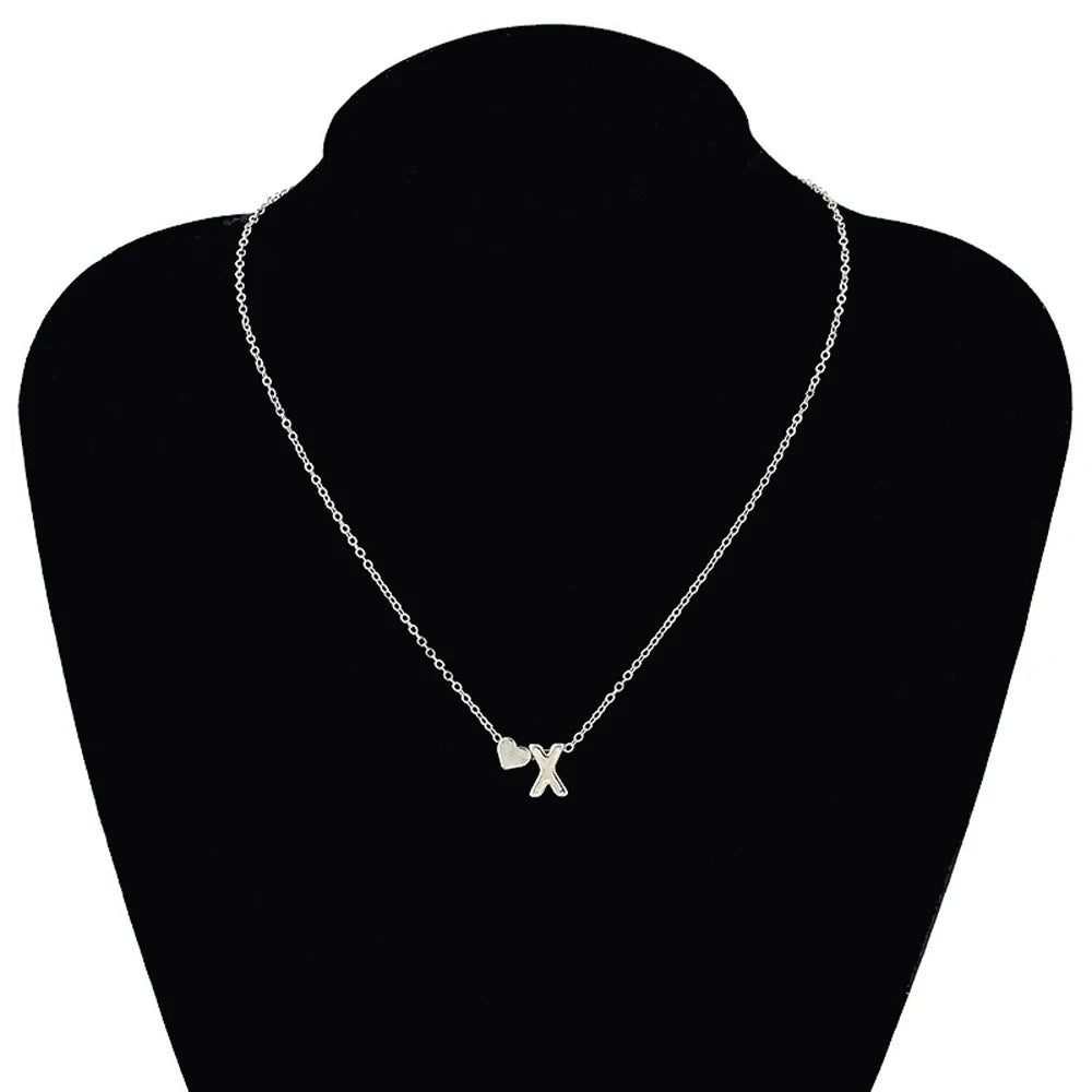 SUMENG Fashion Tiny Heart Dainty Initial Necklace Gold Silver Color Letter Name Choker For Women Pendant Jewelry Gift SuperFye R / Silver SuperFye