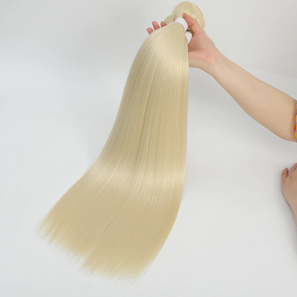 Bone Straight Hair Bundles Salon Natural Hair Extensions Fake Fibers Super Long Synthetic Yaki Straight Hair Weaving Full to End SuperFye P27-613 / 70cm-28inches / 1pc SuperFye