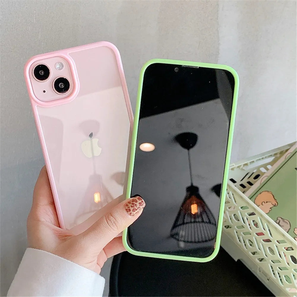 Candy Shockproof Silicone Bumper Phone Case For iPhone 16 15 14 11 12 13 Pro Max XS XR 8 7Plus Transparent Protection Back Cover SuperFye Black / CHINA / For iPhone16 Pro Max SuperFye