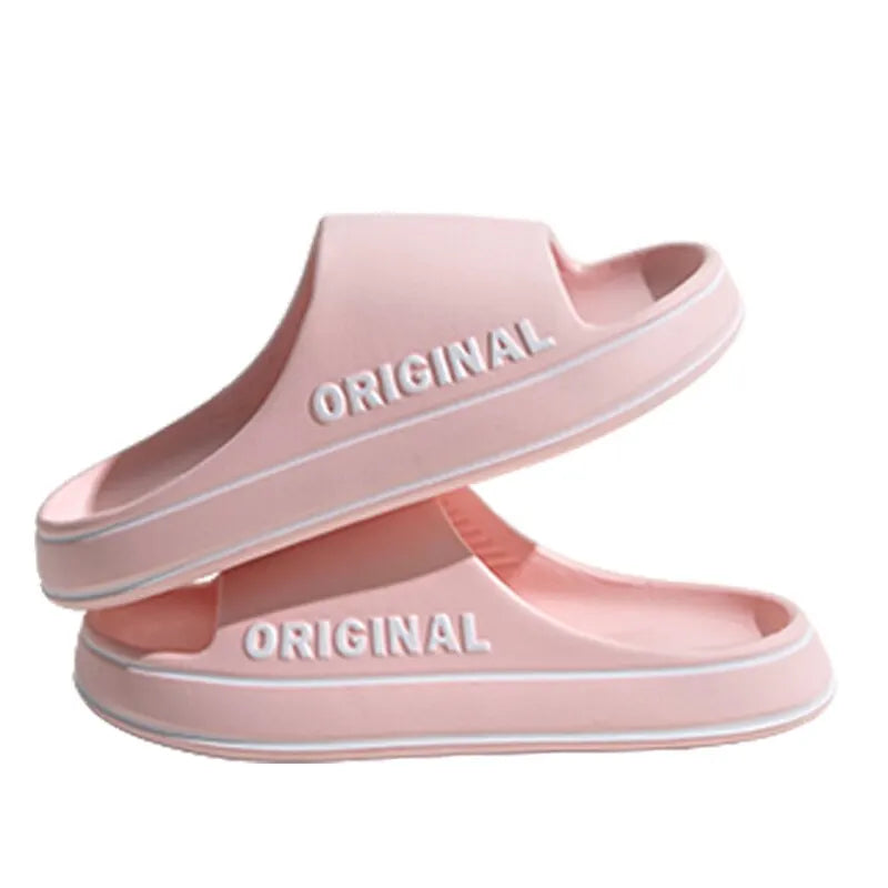 Feslishoet Women Letter Slippers Beach Slides Solid Color Mens Thick Sole Indoor Bathroom Anti Slip Shoes Summer Couple Sandals SuperFye lightpink / 44-45 SuperFye