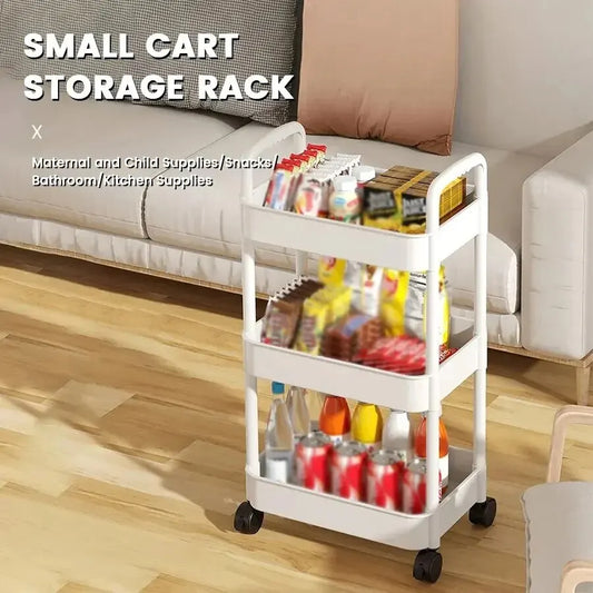 Household Multi-layer Small Cart Storage Rack Floor To Floor Kitchen Bedroom Bathroom Storage Rack Storage Rack With Wheels SuperFye White SuperFye