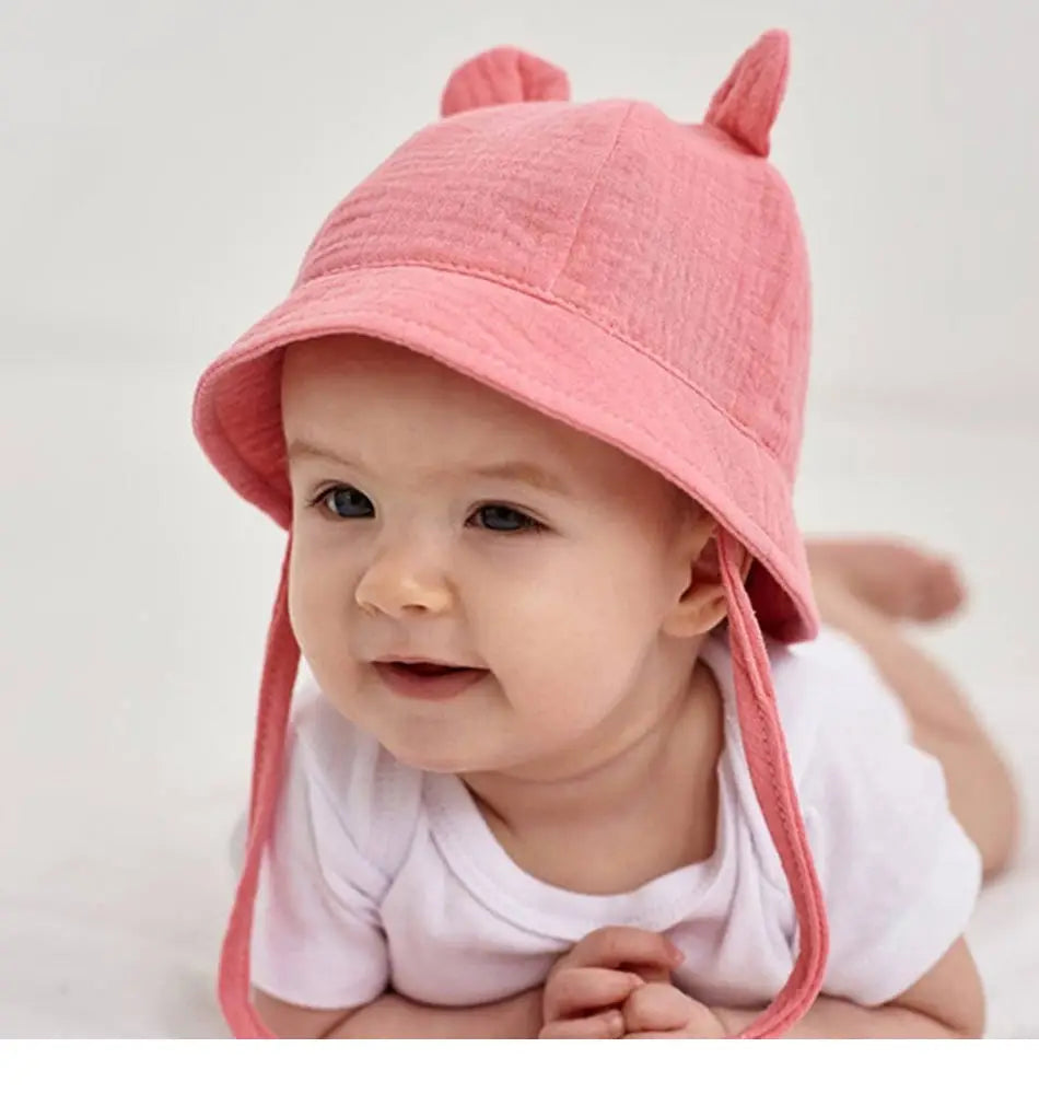 Soft Cotton Baby Sun Hat With Ears Cute Bunny Newborn Boys Girls Bucket Hat Summer Kids Toddler Panama Cap 0 to 12 Months SuperFye Light Yellow / One Size SuperFye