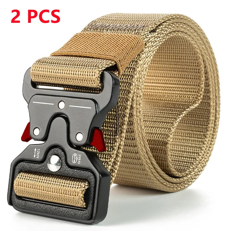 Men Belt Army Outdoor Hunting Tactical Multi Function Combat Survival High Quality Marine Corps Canvas For Nylon Male Luxury SuperFye 2PC 01 red kahki / 120cm SuperFye