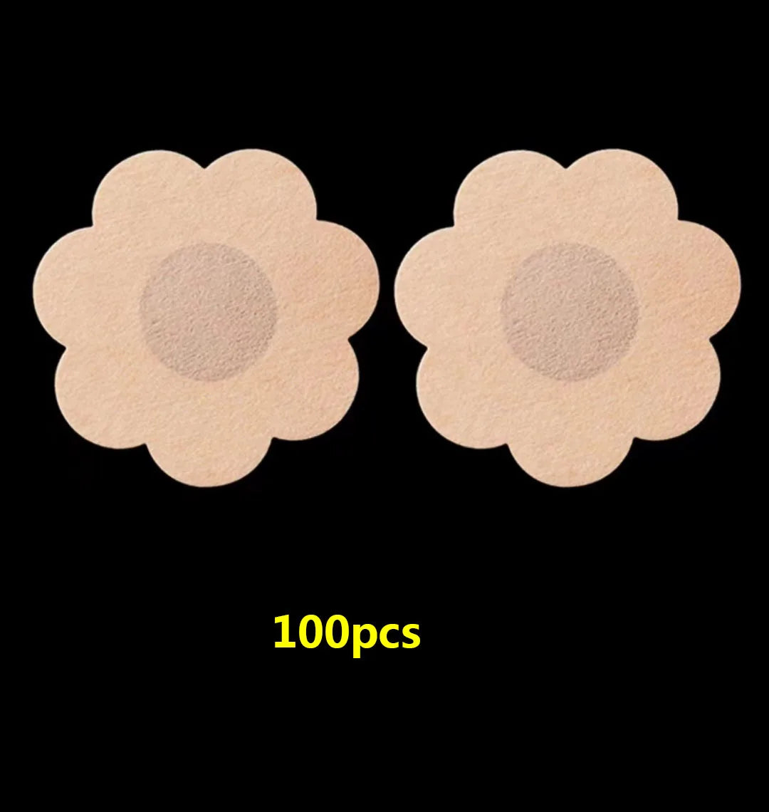 100Pcs Nipple Sticker Disposable Invisible Chest Sticker Non-woven Bra Breast Patch Bra-less Pasties Pad Nipple Cover Stickers SuperFye Flower 100Pcs / 100PCS SuperFye