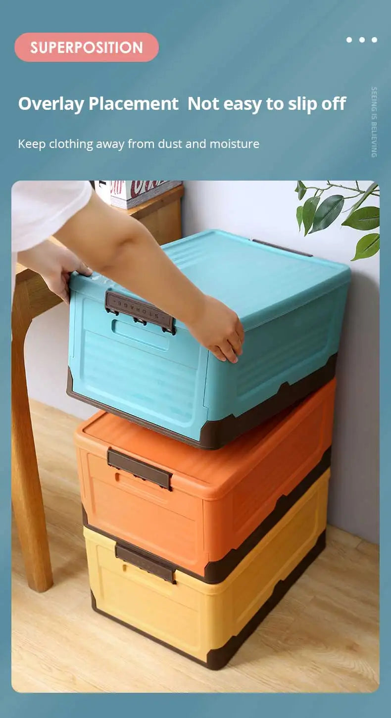 1pc Foldable Storage Box Wardrobe Storage Box Large Capacity For Toy Clothes Snacks Books Shoes Plastic Box For Car Household SuperFye 1pc blue SuperFye