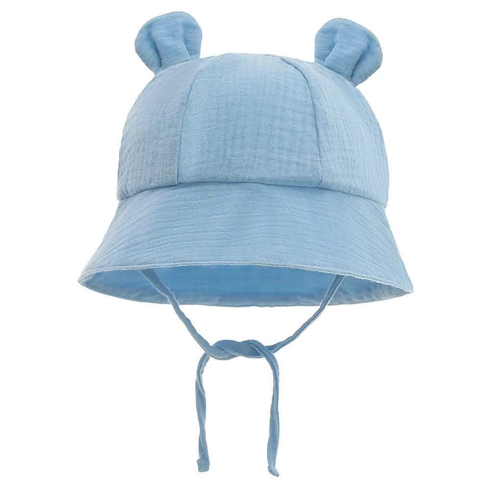 Soft Cotton Baby Sun Hat With Ears Cute Bunny Newborn Boys Girls Bucket Hat Summer Kids Toddler Panama Cap 0 to 12 Months SuperFye Blue / One Size SuperFye