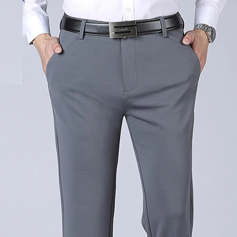 29-42 Men's Summer Thin Fashion Business Casual Suit Pants Long Pants Men's Elastic Straight Sleeve Formal Pants Plus Size 28-40