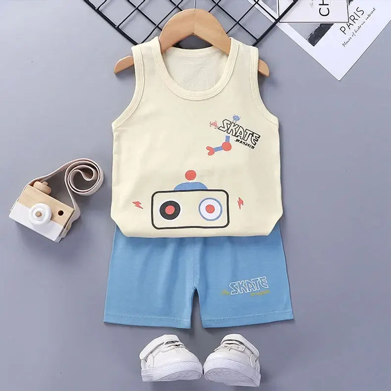 Children Sets Kids Clothes Boys Girls Vest Suit Summer Children's Clothing baby Cotton T-Shirts Shorts Tank Top Sleeveless SuperFye Style 1 / 9M SuperFye