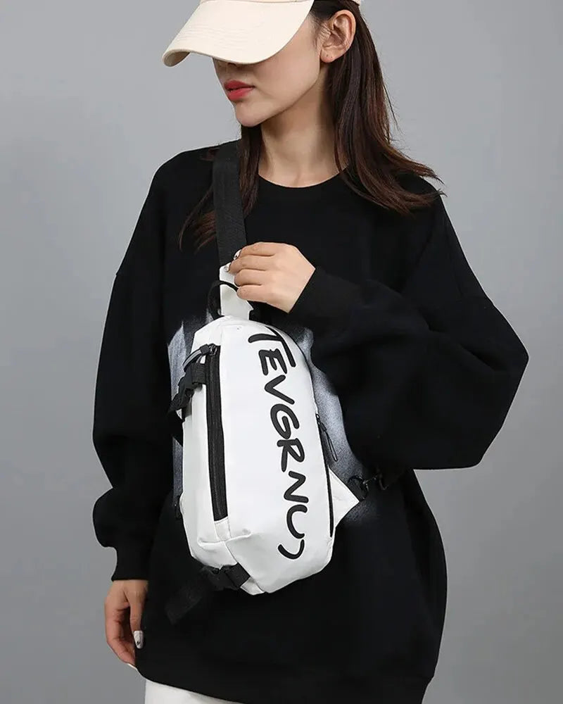 Autumn and Winter Nylon Chest Bag Trendy and Fashionable Women's Shoulder Bag Sports and Leisure Men's Oblique Straddle Bag SuperFye black SuperFye