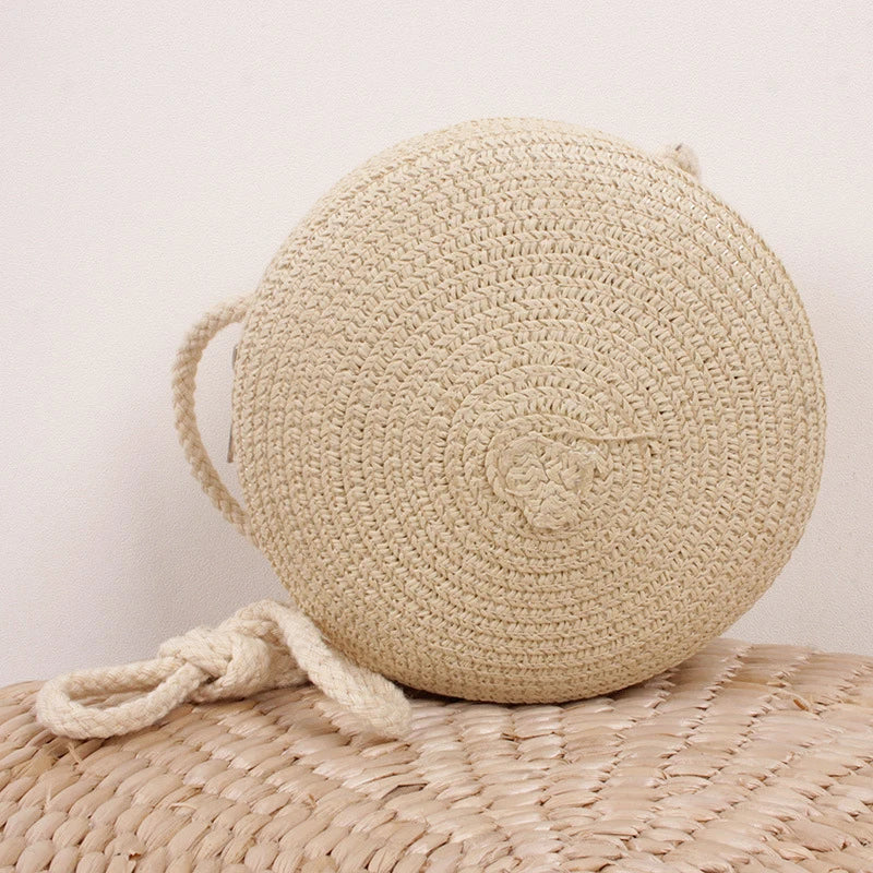 Minimalist Straw Bag Round Crossbody Purse Women Shoulder Vocation Style Handbag SuperFye orage SuperFye