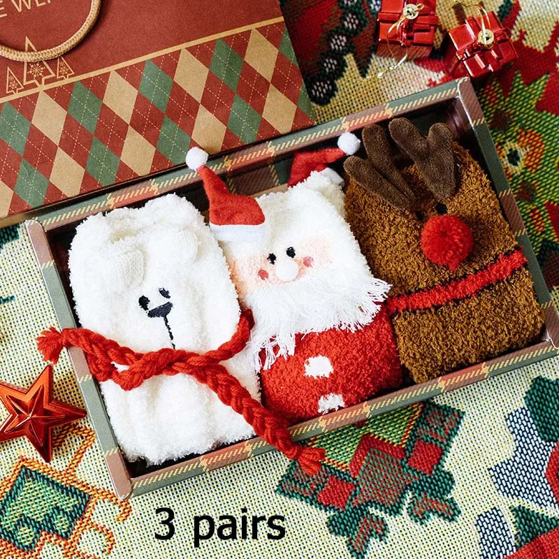 3/5/8/20 pairs of men's and women's Christmas socks, autumn and winter coral fleece casual warm mid tube socks, fashionable SuperFye 3 Pair Color 14 / EU 37-44 SuperFye