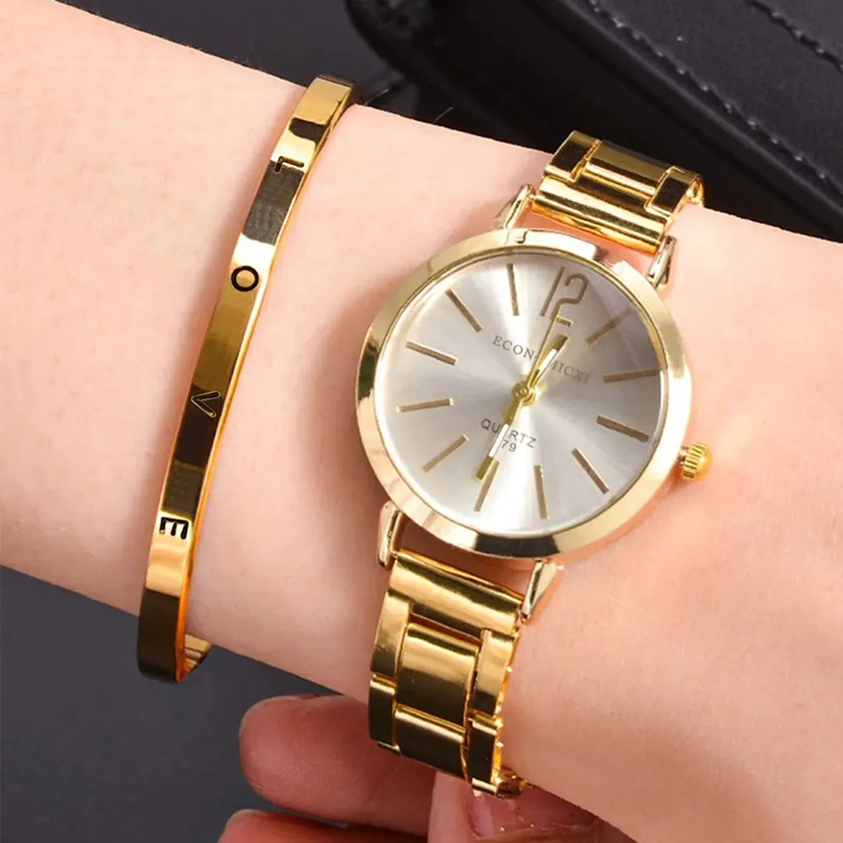 2pcs Set Watch Luxury Women Simple Dial Hollow Strap Fashion Gold Bracelet Quartz Wristwatch Student Ladies Watches Reloj Mujer SuperFye Other SuperFye