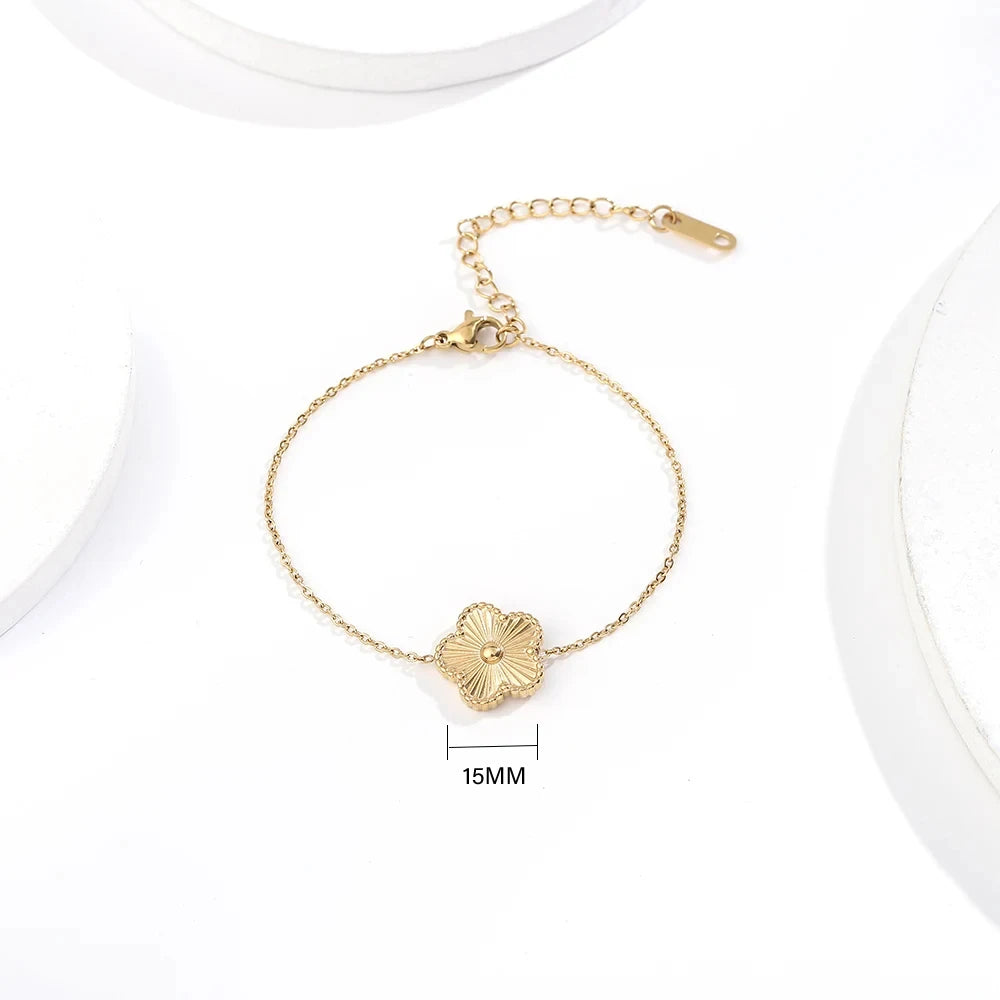 ALTERA Stainless Steel Hot Selling Gold Plated Clover Charm Bracelet Luxury Five Leaf Flower Bracelets Jewelry For Women Gift SuperFye Bracelet2 15MM SuperFye