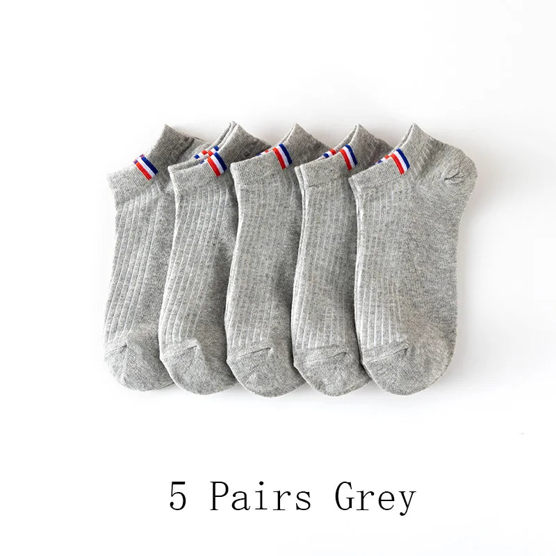 5/10/20 Pairs Of Thin Summer Blending Boat Socks Plain Color Mens Casual Socks Breathable Sweat Absorbing Calibration Socks SuperFye 5 Pairs Grey / ONE SIZE 38-43 SuperFye