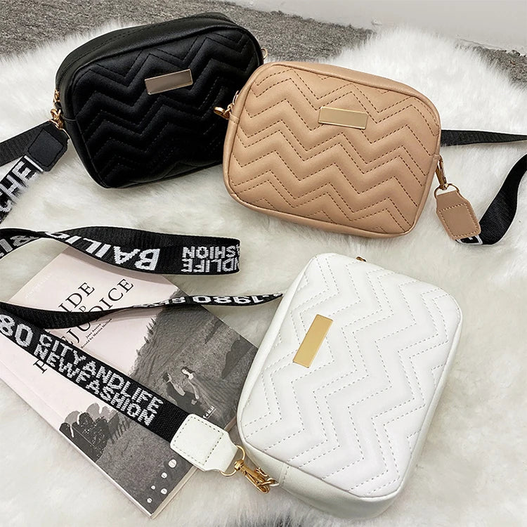 Wave Embroidery Square Bag Shoulder Strap With Printed Large Capacity Shoulder Crossbody Bag for Women SuperFye White SuperFye