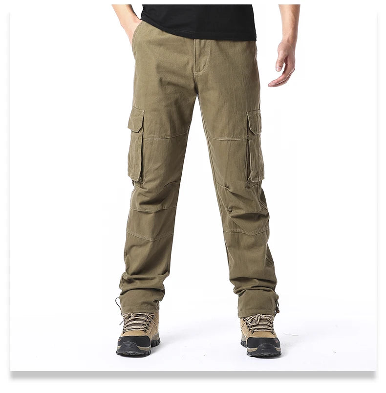 Large Pocket Loose Overalls Men's Outdoor Sports Jogging Tactical Pants Elastic Waist Pure Cotton Casual Work Pants SuperFye MST Army green / XL 70-80kg SuperFye