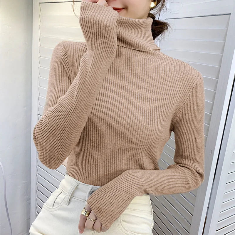 Heliar Women Fall Turtleneck Sweater Knitted Soft Pullovers Cashmere Jumpers Basic Soft Sweaters For Women 2024 Autumn Winter SuperFye KHAKI / One Size SuperFye