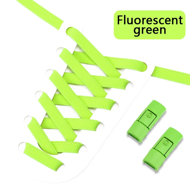 No Tie Shoe laces Press Lock Shoelaces without ties Elastic Laces Sneaker Kids Adult 8MM Widened Flat Shoelace for Shoes SuperFye Fluorescent green SuperFye