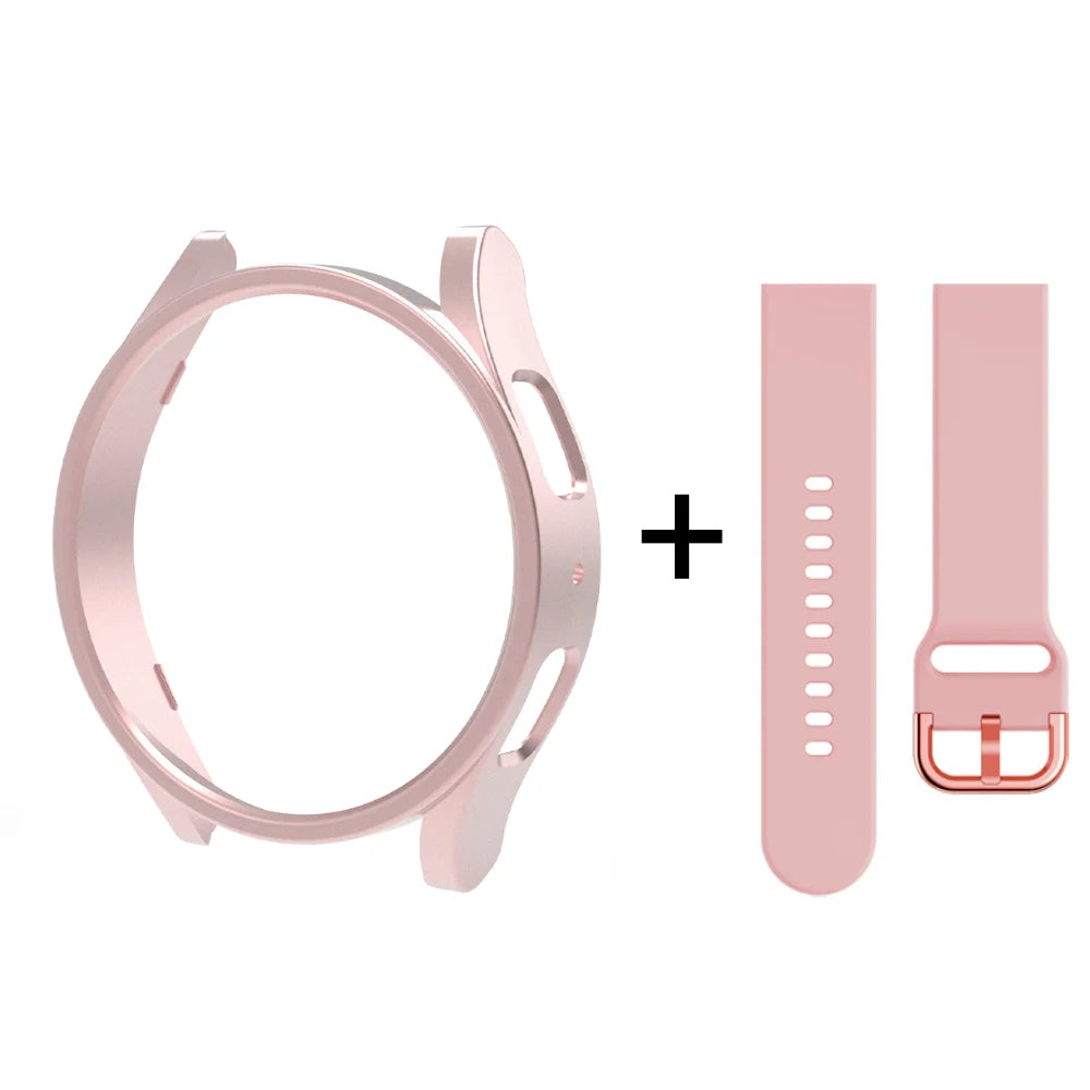 Strap+Case for Samsung Galaxy Watch 6/5/4 40mm 44mm PC Hollow Bumper for Galaxy Watch 4/6 Classic 42mm 46mm 43mm 47mm Band+Cover SuperFye Rose Pink / Galaxy Watch 5 40mm SuperFye