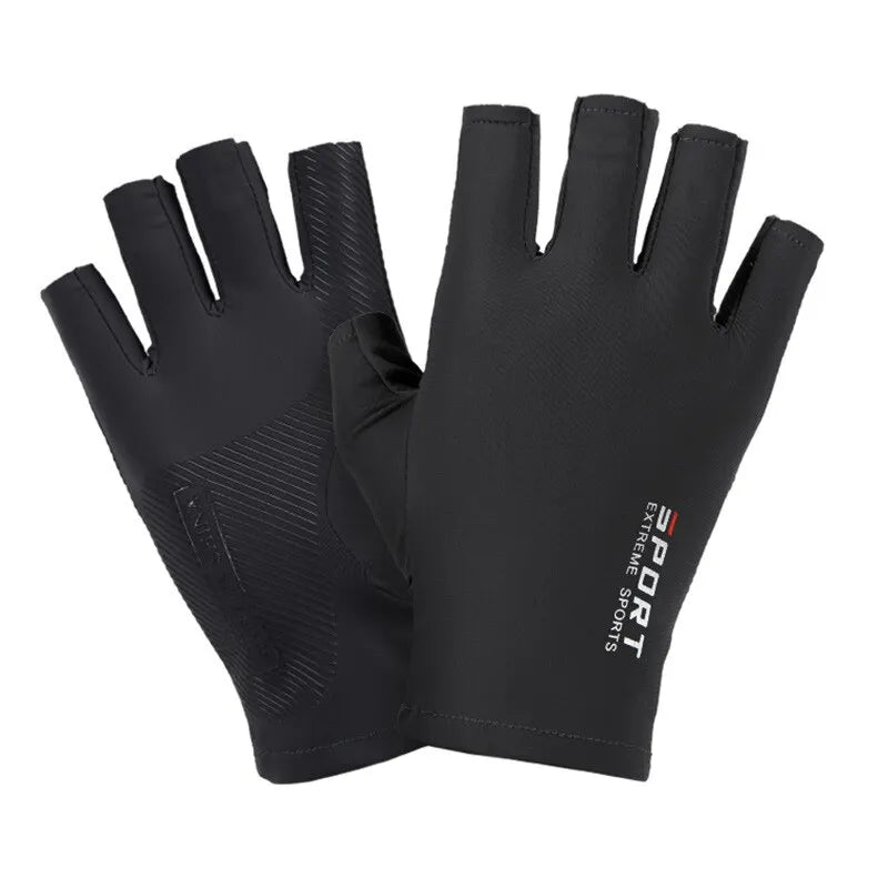 Ice Silk Halffinger Cycling Gloves for Men and Women Outdoor Sports Fitness Driving Fishing Highelastic Comfortable SuperFye black half SuperFye