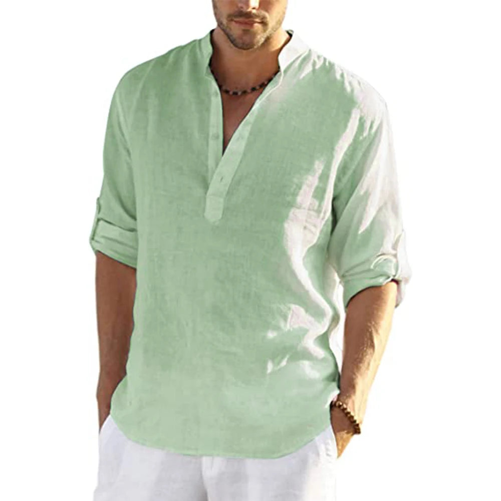 New Men's Casual Blouse Cotton Linen Shirt Loose Tops Long Sleeve Tee Shirt Spring Autumn Casual Handsome Men's Shirts SuperFye green / US 3XL 100-110KG SuperFye