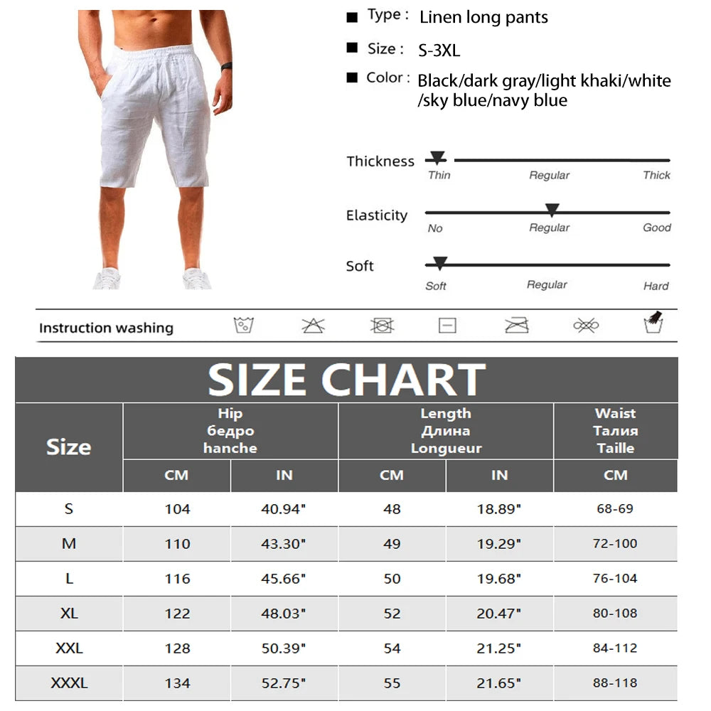 New Men's Cotton Linen Shorts Pants Male Summer Breathable Solid Color Linen Trousers Fitness Streetwear Lace up Bottoms SuperFye Khaki / XXL SuperFye