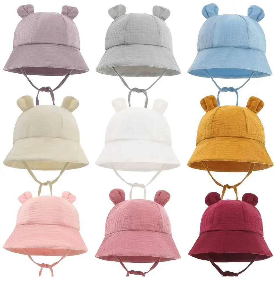 Soft Cotton Baby Sun Hat With Ears Cute Bunny Newborn Boys Girls Bucket Hat Summer Kids Toddler Panama Cap 0 to 12 Months SuperFye Light Yellow / One Size SuperFye