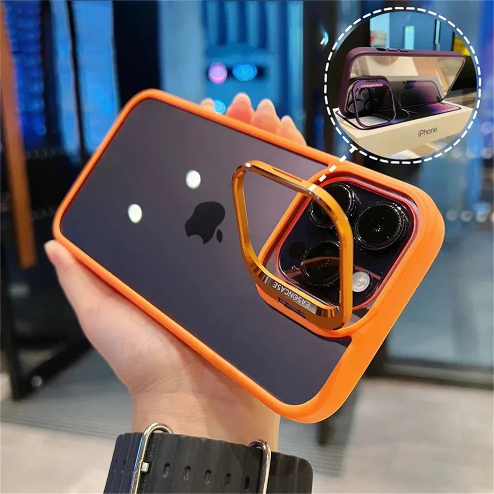 Lens Metal Ring Protector Stand Phone Case For IPhone 13 11 12 14 15 Pro Max Plus Camera Glass Lens Protection Transparent Cover SuperFye black / For Iphone 13 SuperFye