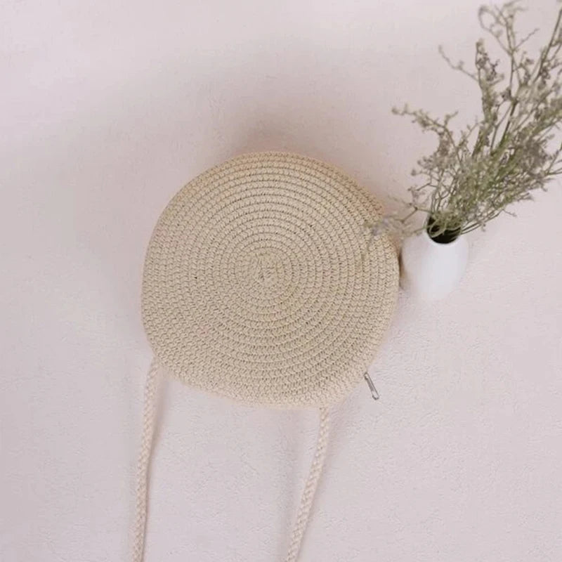 Minimalist Straw Bag Round Crossbody Purse Women Shoulder Vocation Style Handbag SuperFye orage SuperFye