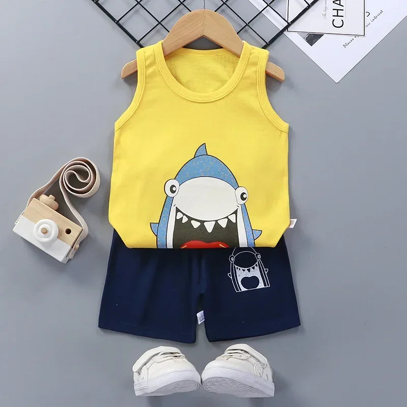 Children Sets Kids Clothes Boys Girls Vest Suit Summer Children's Clothing baby Cotton T-Shirts Shorts Tank Top Sleeveless SuperFye Style 1 / 9M SuperFye