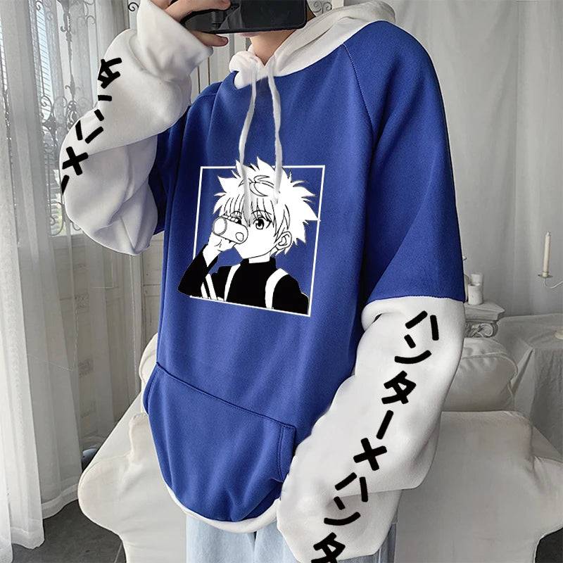 Hot Japanese Anime Hunter X Hunter Killua Zoldyck Harajuku Hoodie Men Clothing Manga HXH Graphics Oversized Patchwork Sweatshirt