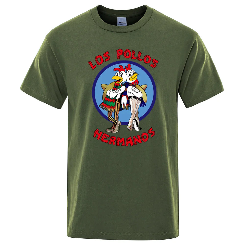 LOS POLLOS Hermanos Funny Printed T-Shirt Men Fashion Casual Short Sleeves Summer Cotton Breathable Tshirt Chicken Brothers Tee SuperFye Dark Green / L SuperFye