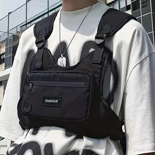 Chest Bag Waist Bag Hip Hop Streetwear Large Capacity Sports Casual Tactical Vest Bags for Men SuperFye black SuperFye