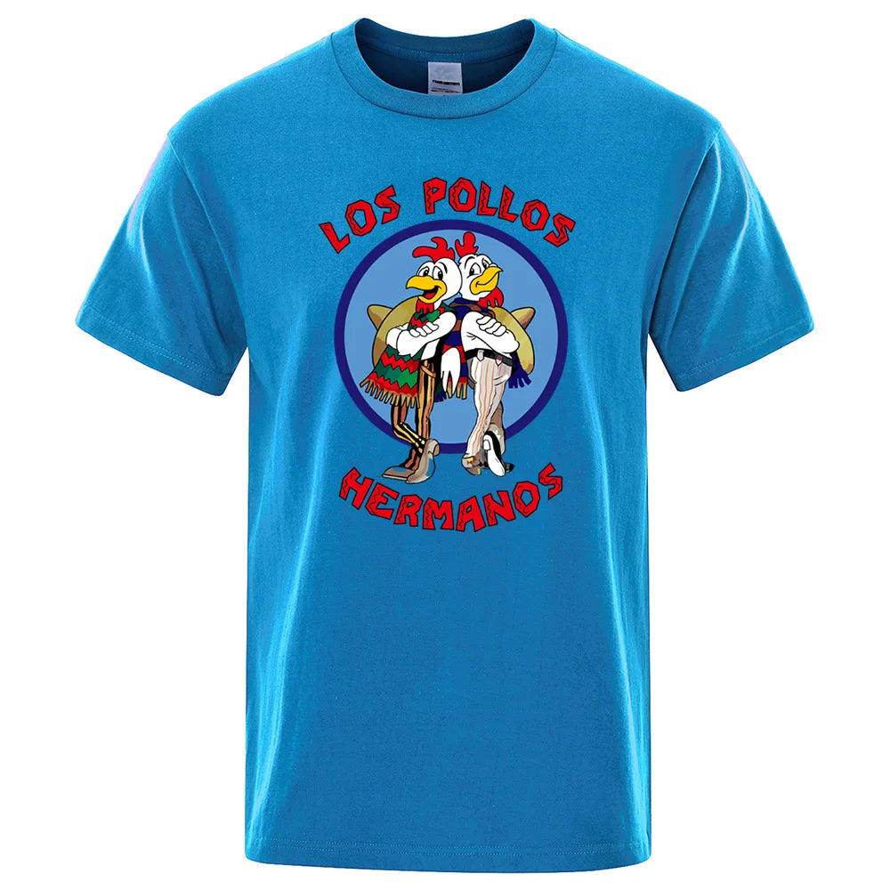 LOS POLLOS Hermanos Funny Printed T-Shirt Men Fashion Casual Short Sleeves Summer Cotton Breathable Tshirt Chicken Brothers Tee SuperFye Light Blue / L SuperFye