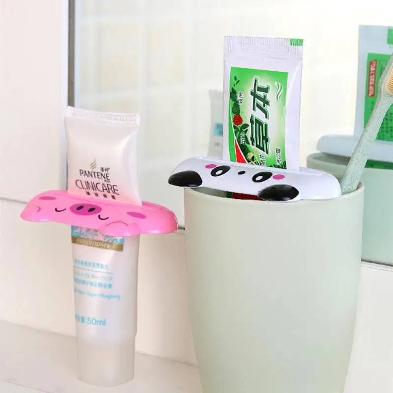 For Home Bathroom 1 Pcs Animal Easy Toothpaste Dispenser Plastic Tooth Paste Tube Toothpaste Squeezer Rolling Holder Cocina SuperFye 1pink pig 1bear SuperFye