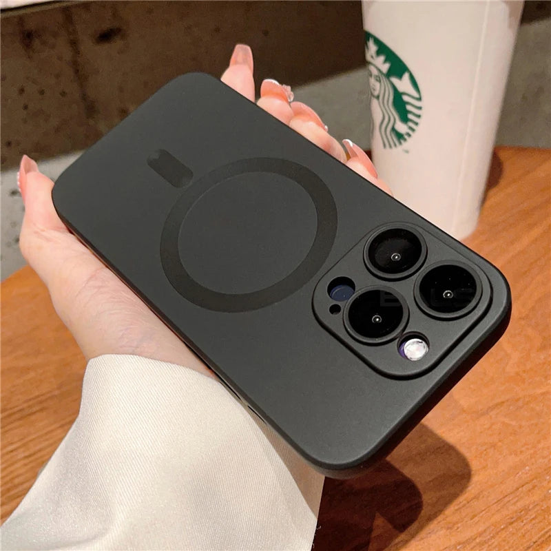 Luxury For Magsafe Wireless Charging Case For iPhone 15 11 13 12 14 Pro Max Plus Magnetic Phone Cases Lens Protector Matte Cover SuperFye Black / For iPhone 12 ProMax SuperFye