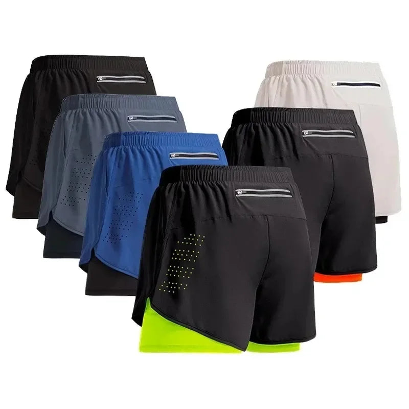 2024New Men's Fitness Training Shorts Summer 2 In 1 Quick Dry Gym Beach Running Double-deck Shorts Outdoor Sportswear Men shorts